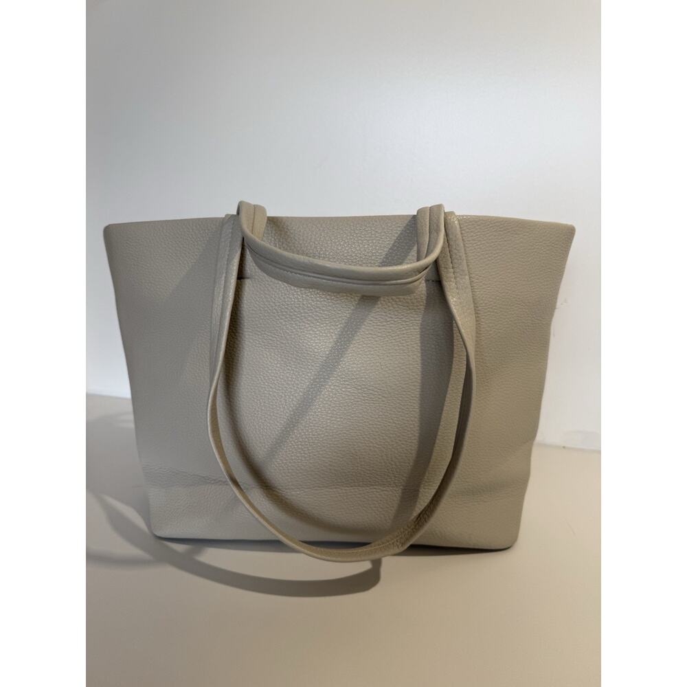 Rachel Zoe Beige Pebbled Leather Tote Bag Handbag Gold Hardware Large Purse